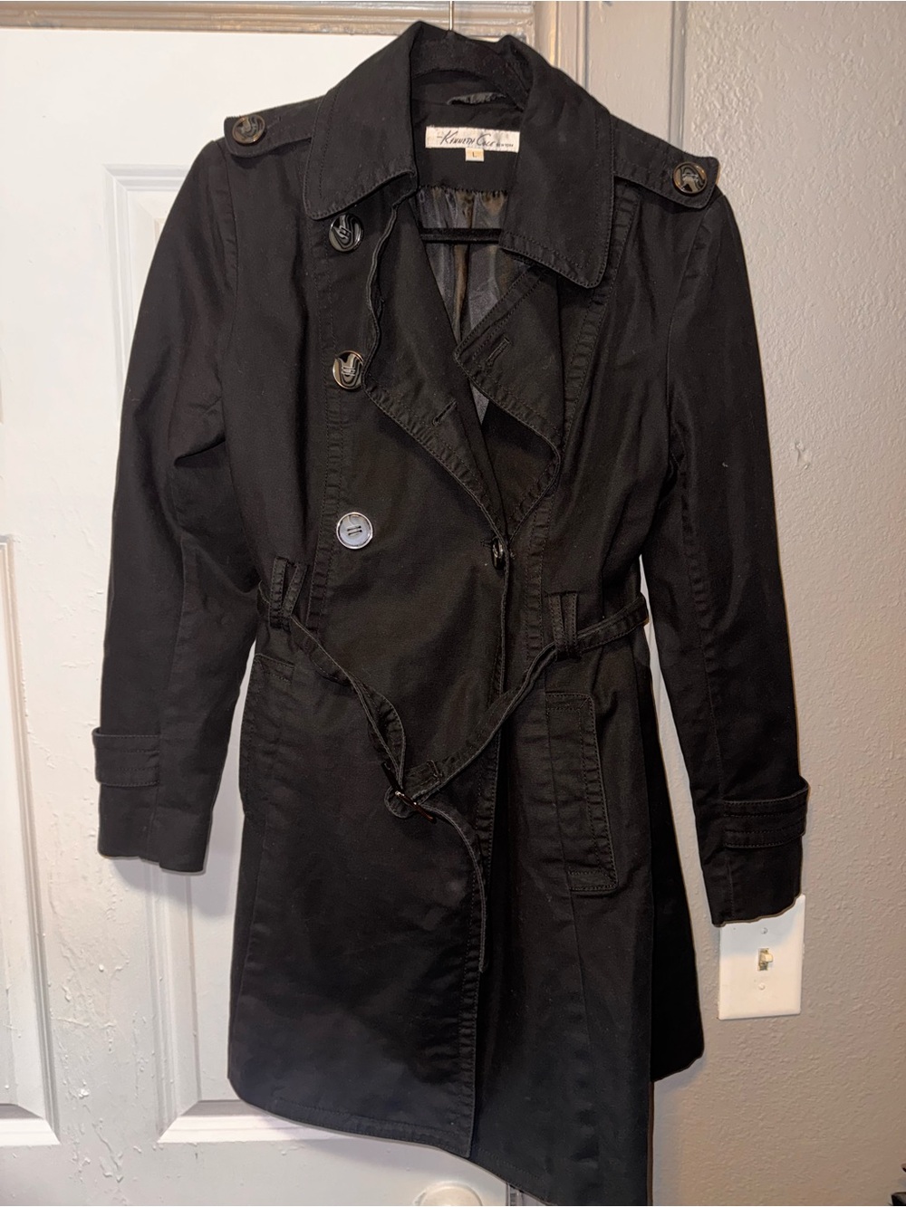 Kenneth Cole New York Black Trench Coat with Belt